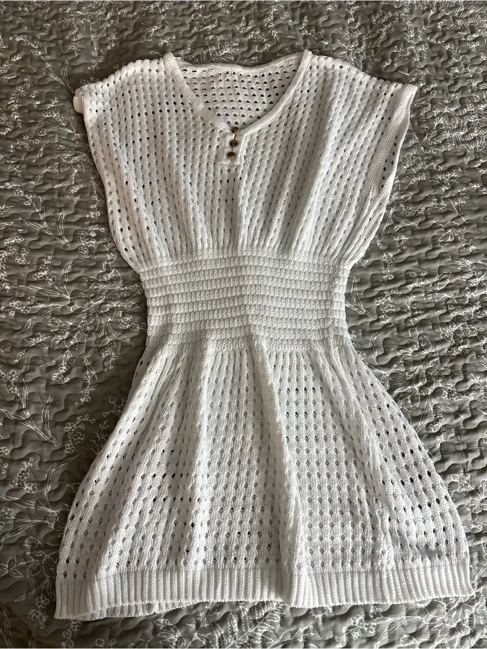Cupshe Cream Knit Crochet Swim Coverup with Button Placket